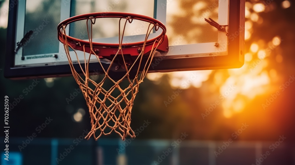 Basketball hoop on a basketball court. Close-up of a basketball hoop.