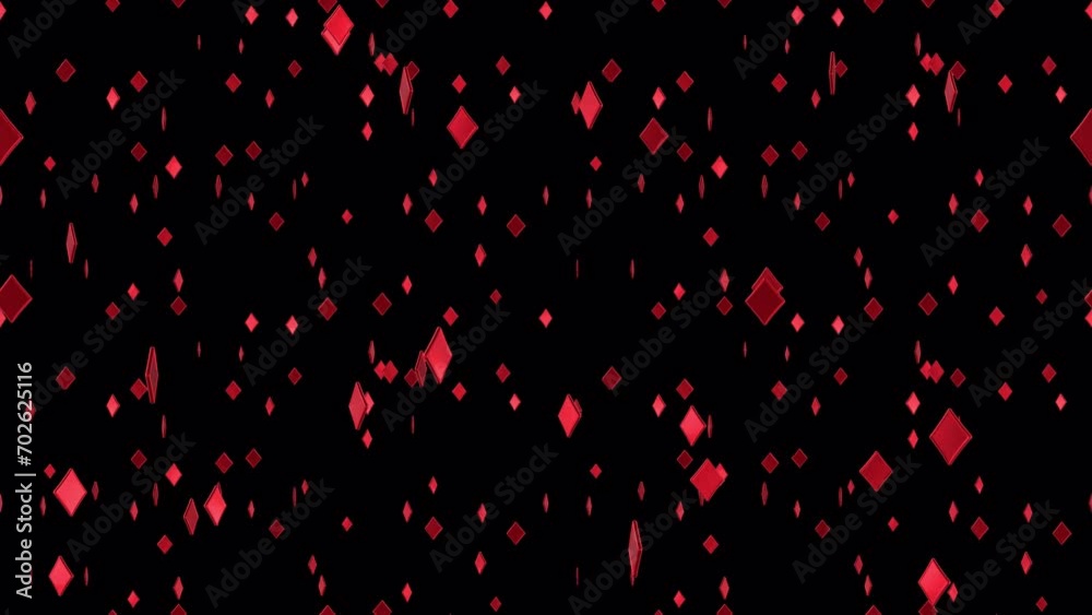 Diamonds Playing Cards LOOP TILE Symbol Falling with alpha. This 3d animation of the Diamonds Card Symbol is loopable and tileable. Diamonds Playing Cards LOOP TILE Symbol Falling with alpha. This 3d animation of the Diamonds Card Symbol is loopable and tileable.