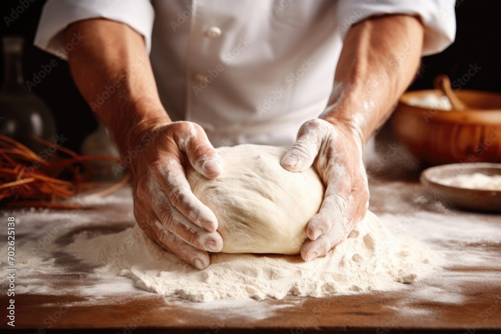 Male baker's hands making dough