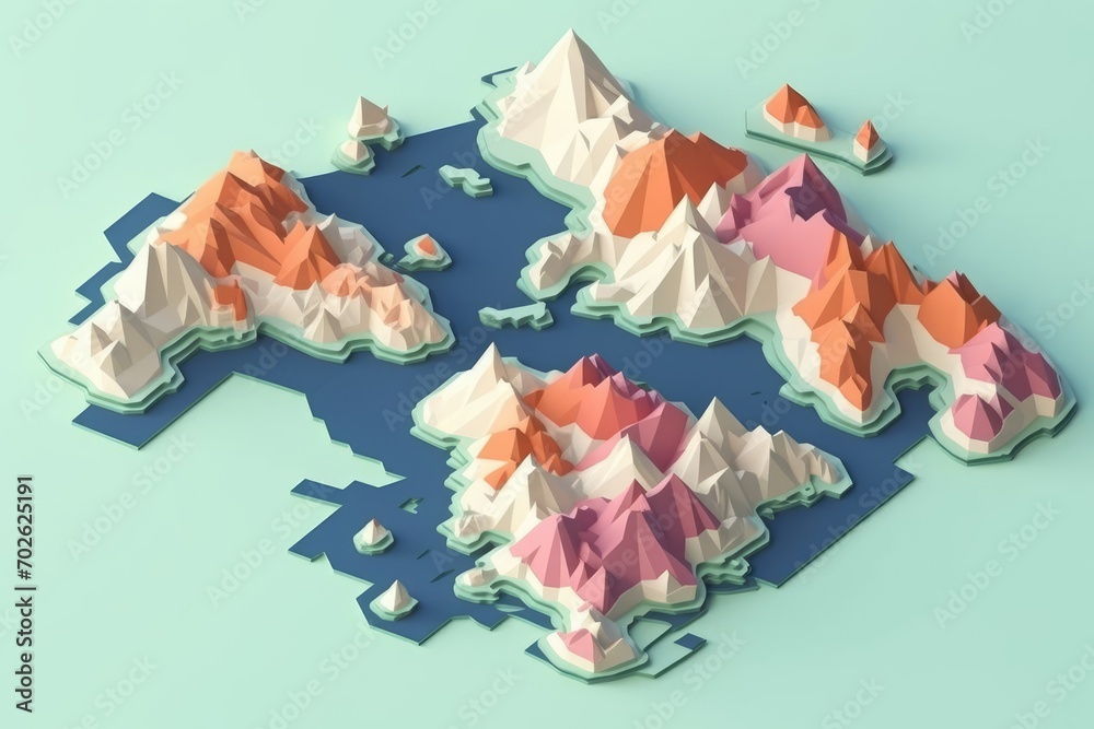 flat design 3d blank map of island with topography area