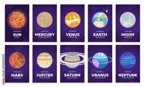 Set of planets of the solar system. Vector illustration concepts for card, poster graphic, web design, social media banner and marketing material.