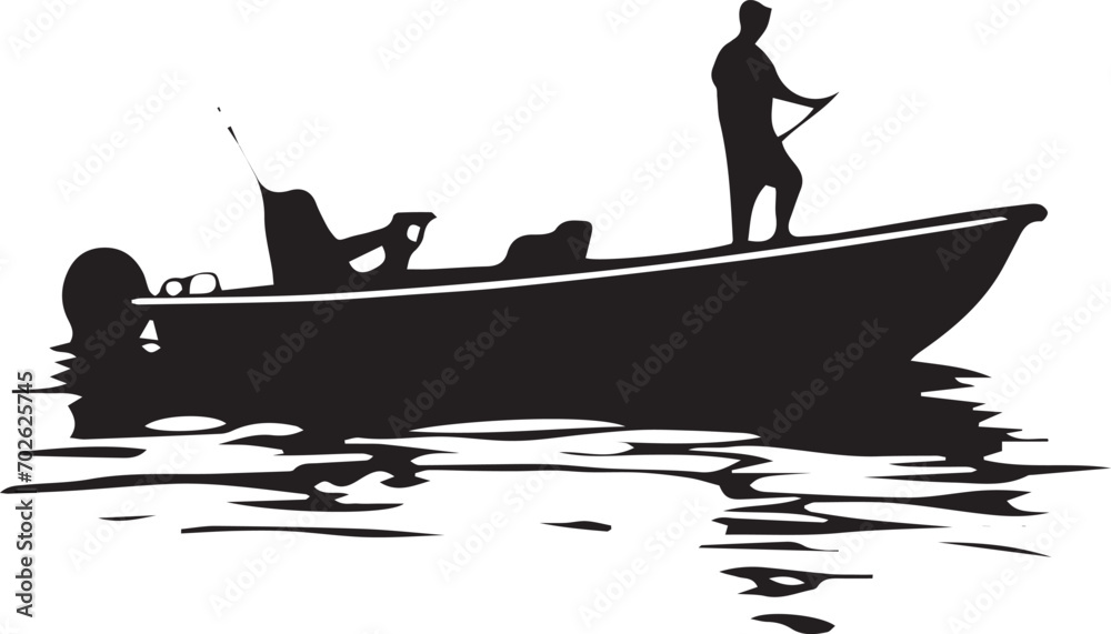 Alone Boy drives a boat in the river silhouette vector on a white background  