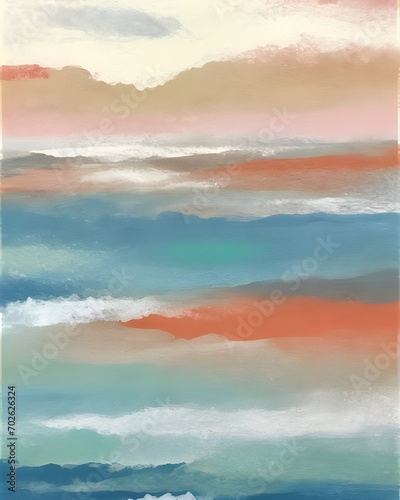 Colorful coastal scenery background painted in watercolor (ID: 702626324)