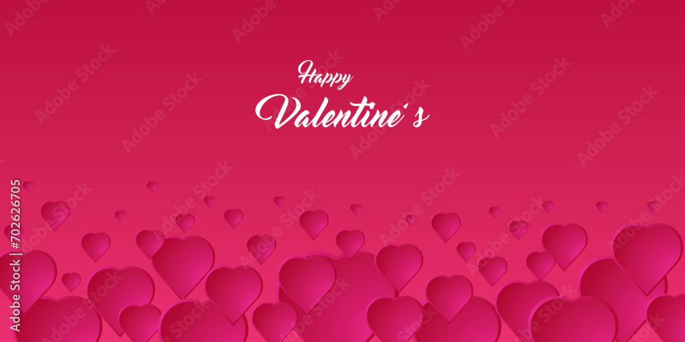 The red background design with three-dimensional hearts is suitable for a romantic theme