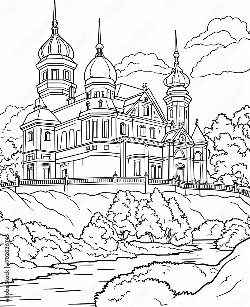 coloring page Romania, sketch of church