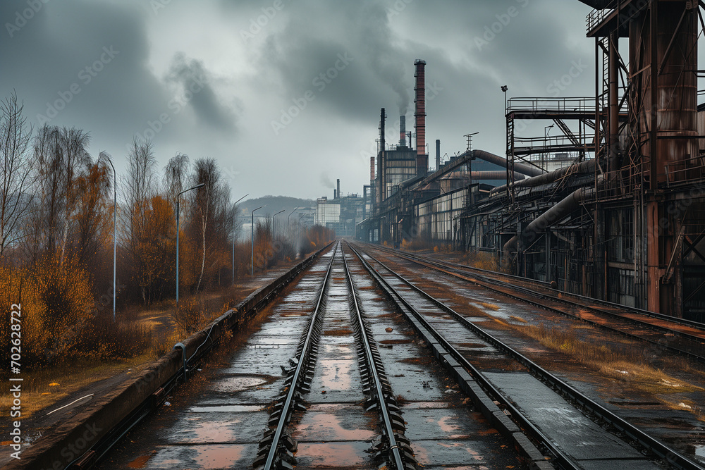Railway tracks leading to heavy industry Railway tracks leading to heavy industry