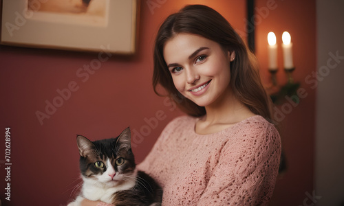 ragazza sorridente con il suo gatto