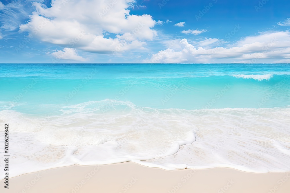Pristine beach with clear turquoise waters under a blue sky Pristine beach with clear turquoise waters under a blue sky
