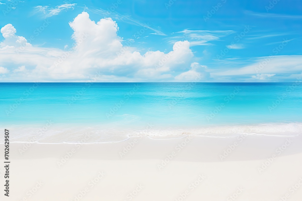 Serene beach with gentle waves and a gradient of blue in the sky and sea