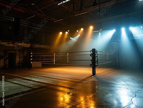 empty boxing stage with dim lights