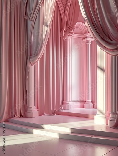 empty show stage   luxurious pink color