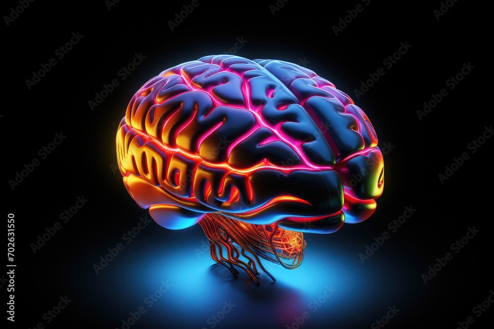 Fototapeta premium Embark on brain exploration: Witness action potential propagation, mind neural coding. Neuronal thinking connectivity, network by intricate migration, shaping the human brain's intricate architecture