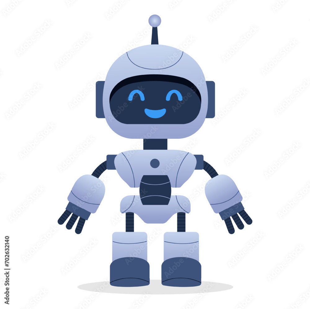 Robot, chat bot neural network, AI servers and robots technology. Set of cute robot ai character.