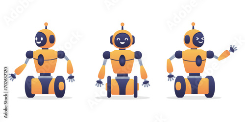 Robot, chat bot neural network, AI servers and robots technology. Set of cute robot ai character. photo