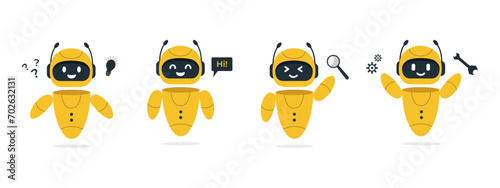 Chatbot neural network, AI servers and robots technology. Cute chatbot ai character.