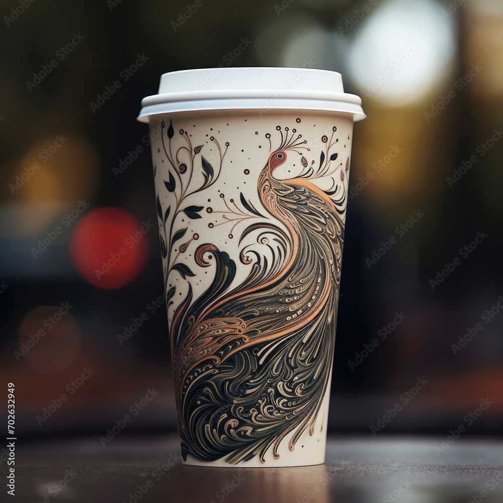Beautiful paper cup of coffee design, light colours Beautiful paper cup of coffee design, light colours