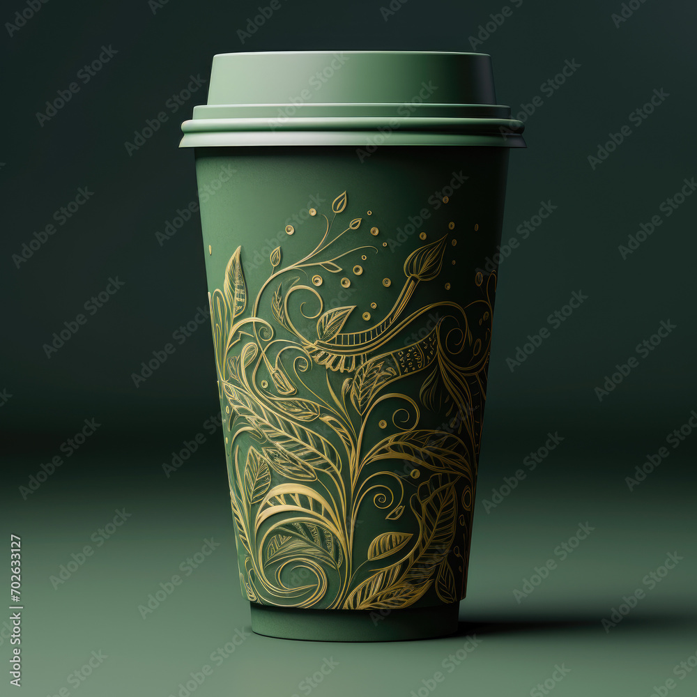 Beautiful paper cup of coffee design, dark colours Beautiful paper cup of coffee design, dark colours