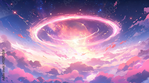 colorful galaxy with planet lofi style, anime style photo