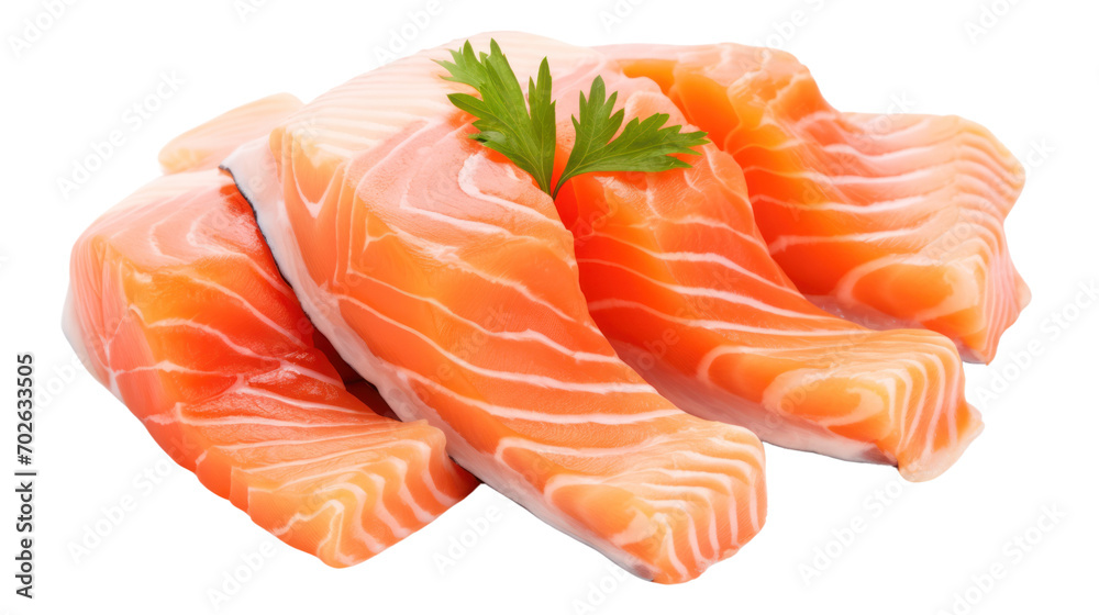 Salmon fillets on packaging in foreground of busy food factory isolated on transparent and white background.PNG image. Salmon fillets on packaging in foreground of busy food factory isolated on transparent and white background.PNG image.