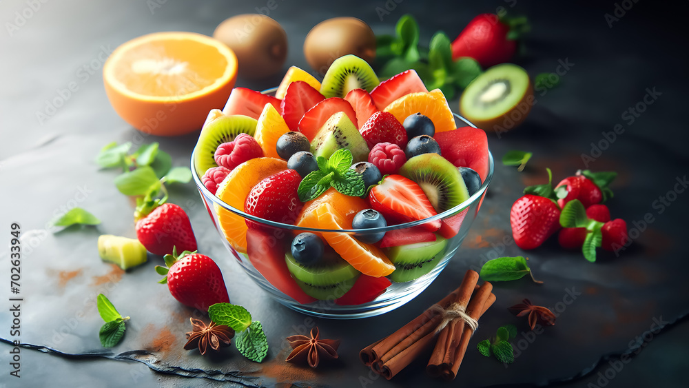 Fresh fruit salad in the bowl Fresh fruit salad in the bowl