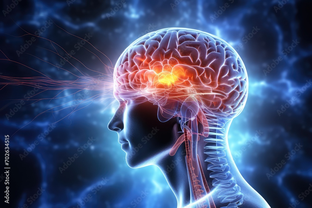 Meninges envelop brain, protected by skull. Cerebrospinal fluid (CSF