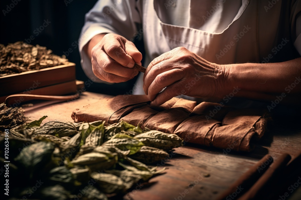 Artisanal cigar making captured up close, showcasing the skill of ...