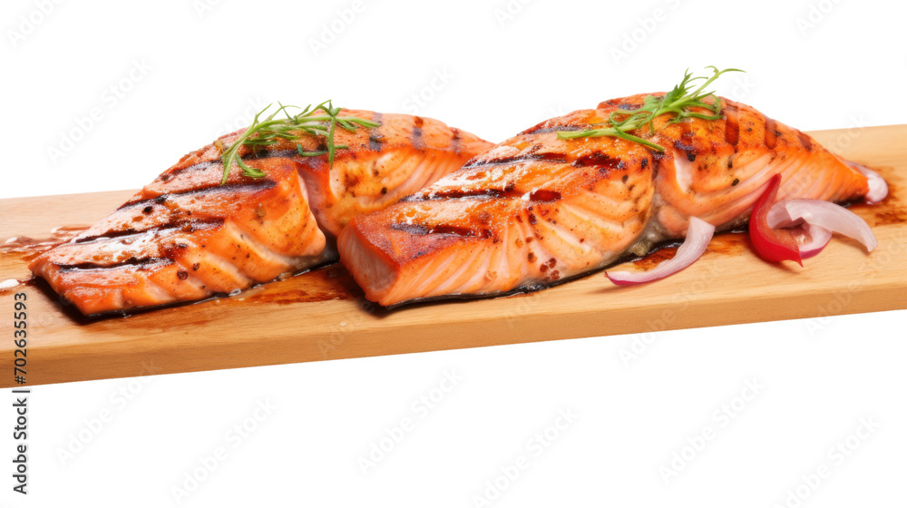 Grilled salmon fillet with pepper isolated on white background, Grilled salmon fillet with pepper isolated on white background,