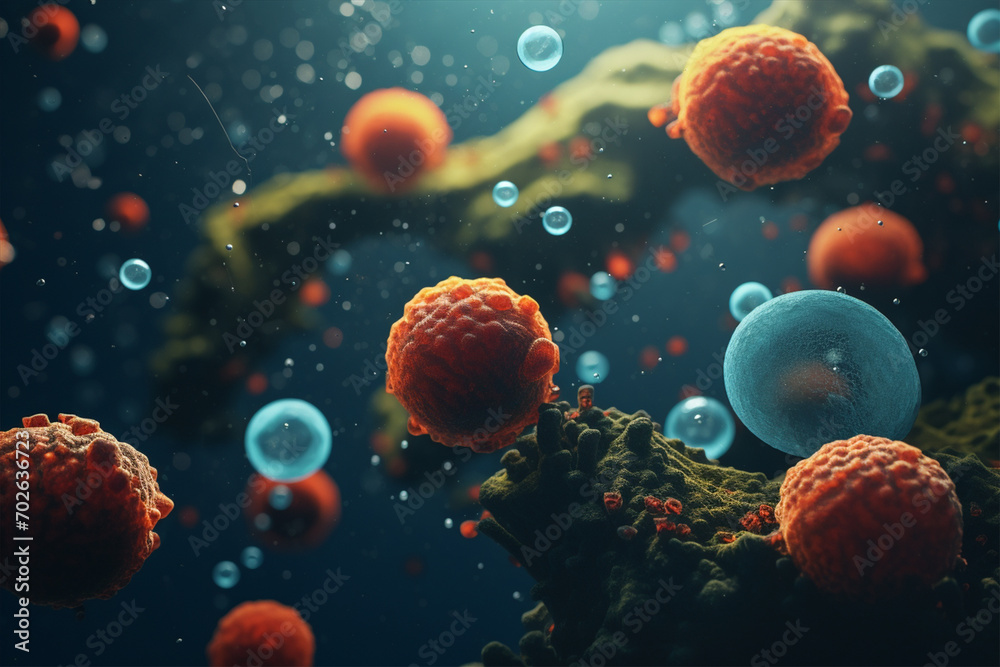 Naklejka premium Various shapes of microbes, bacteria, viruses close-up