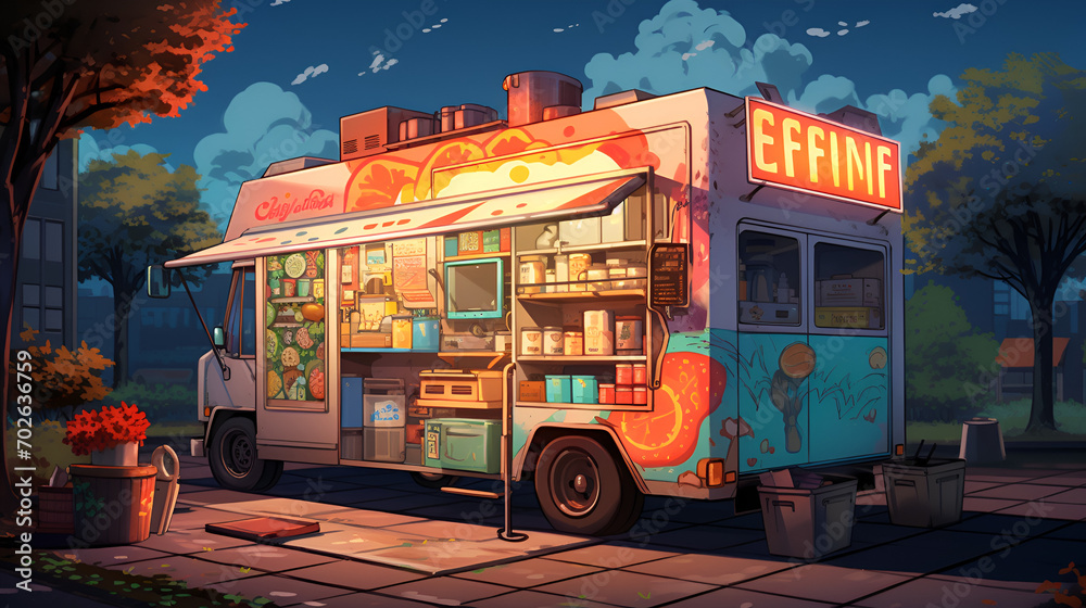 Lofi food truck anime style