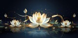illustration of beautiful lotus flowers blooming on a black background. generative AI