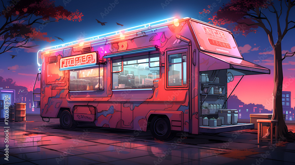 Lofi food truck anime style