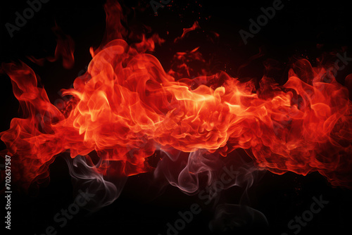 Tongues of red fire on clear black background, red flames and sparks background design