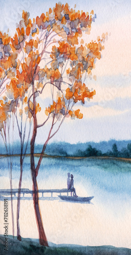 Watercolor painting. Summer river landscape © Marina
