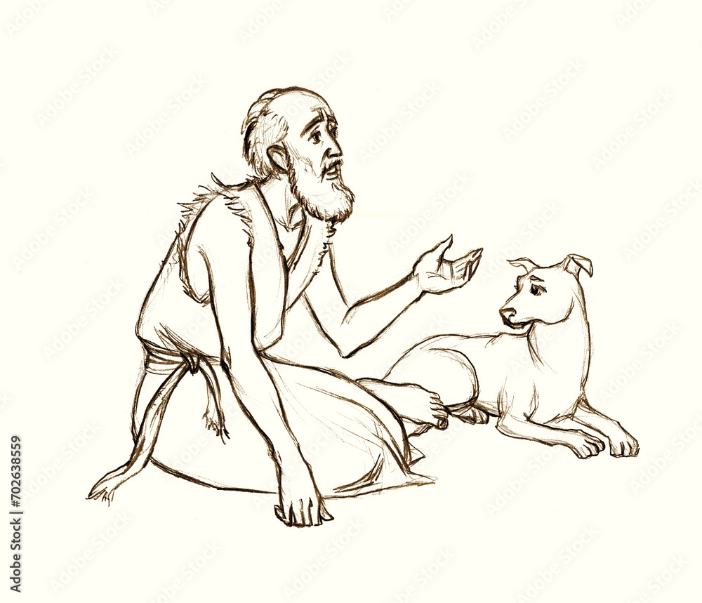 Obraz premium Pencil drawing. A beggar asks for alms