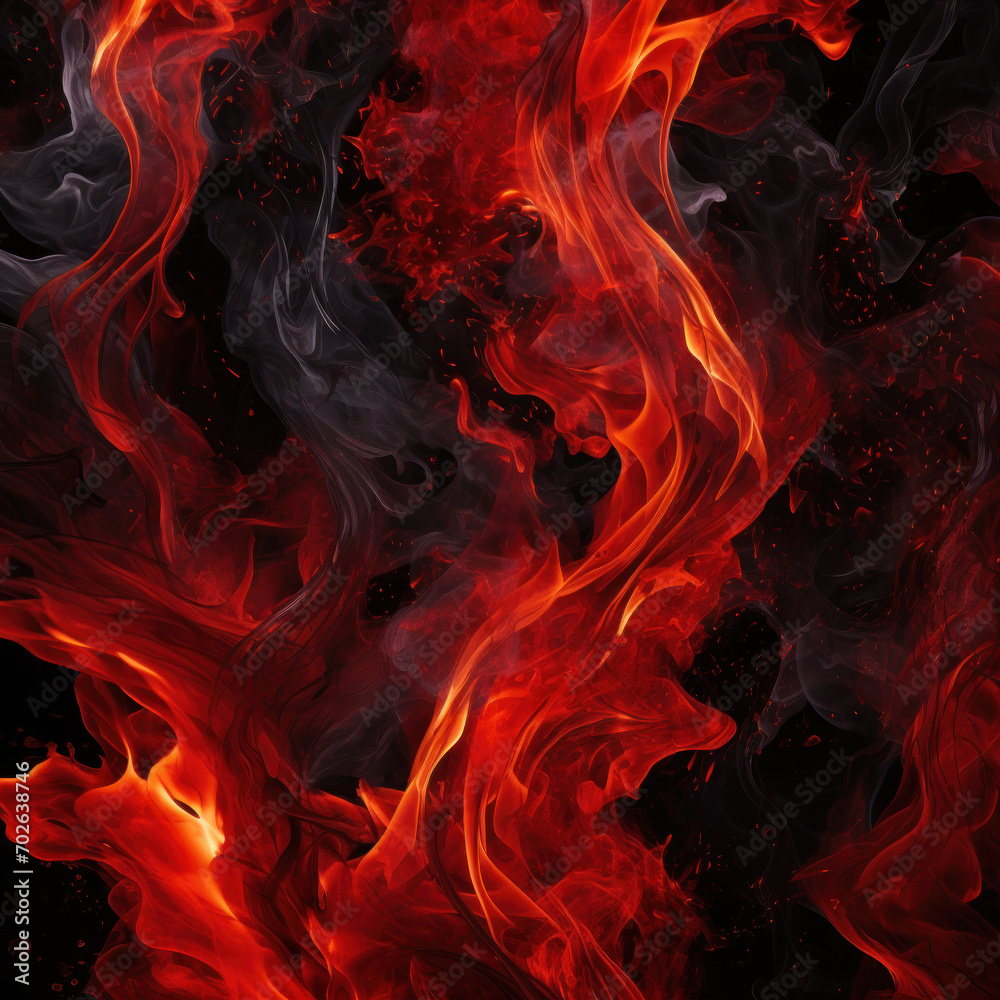 Tongues of red fire on clear black background, red flames and sparks background design Tongues of red fire on clear black background, red flames and sparks background design