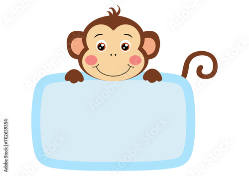 Photography Cute monkey with with board empty sign labe