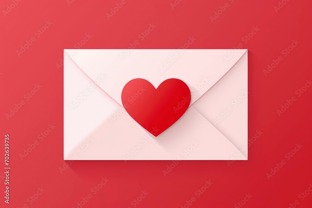 paper envelope with blank white note mockup inside and Valentines hearts on red background. Flat lay, top view. paper envelope with blank white note mockup inside and Valentines hearts on red background. Flat lay, top view.