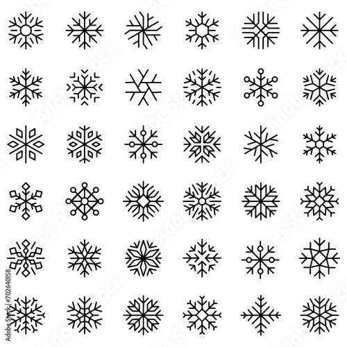 Snowflake line icons vector design