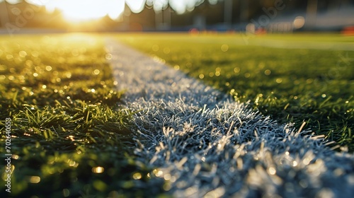an empty soccer field with grass and ice on the ground