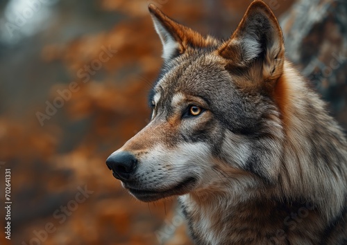 - A wolf s ears  perked up  alert to its surroundings  showcasing its acute senses.