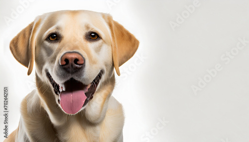 Portrait of a blond labrador retriever dog looking at the camera with a big smile