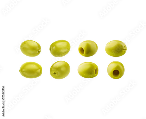 Realistic isolated green olives 3d vector set. Small, raw, oval-shaped fruits with seeds and seedless, with a smooth skin, slightly bitter flavor, used in salads, pasta dishes, Mediterranean cuisine