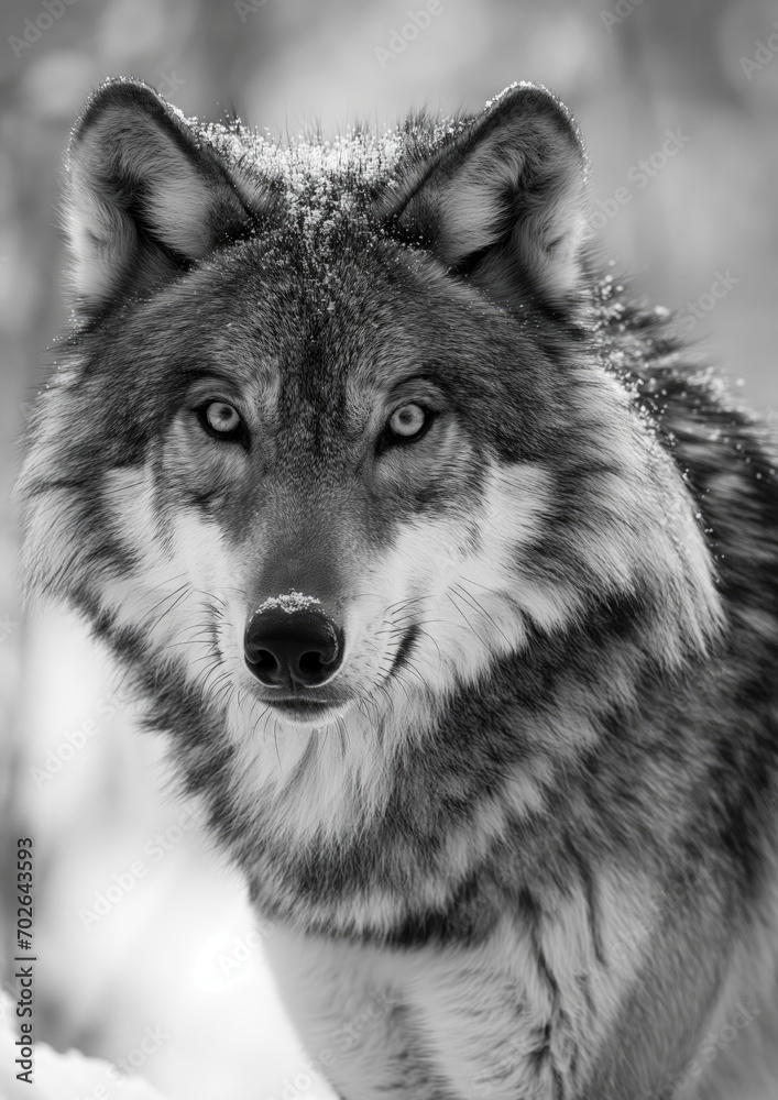 Fototapeta premium - The intense stare of a lone wolf, conveying a sense of solitude and strength.