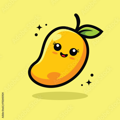 Cute Kawaii Mango Vector Icon Illustration.