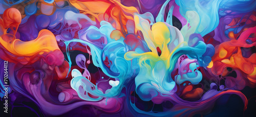 vibrant colors swirling in futuristic underwater chaos