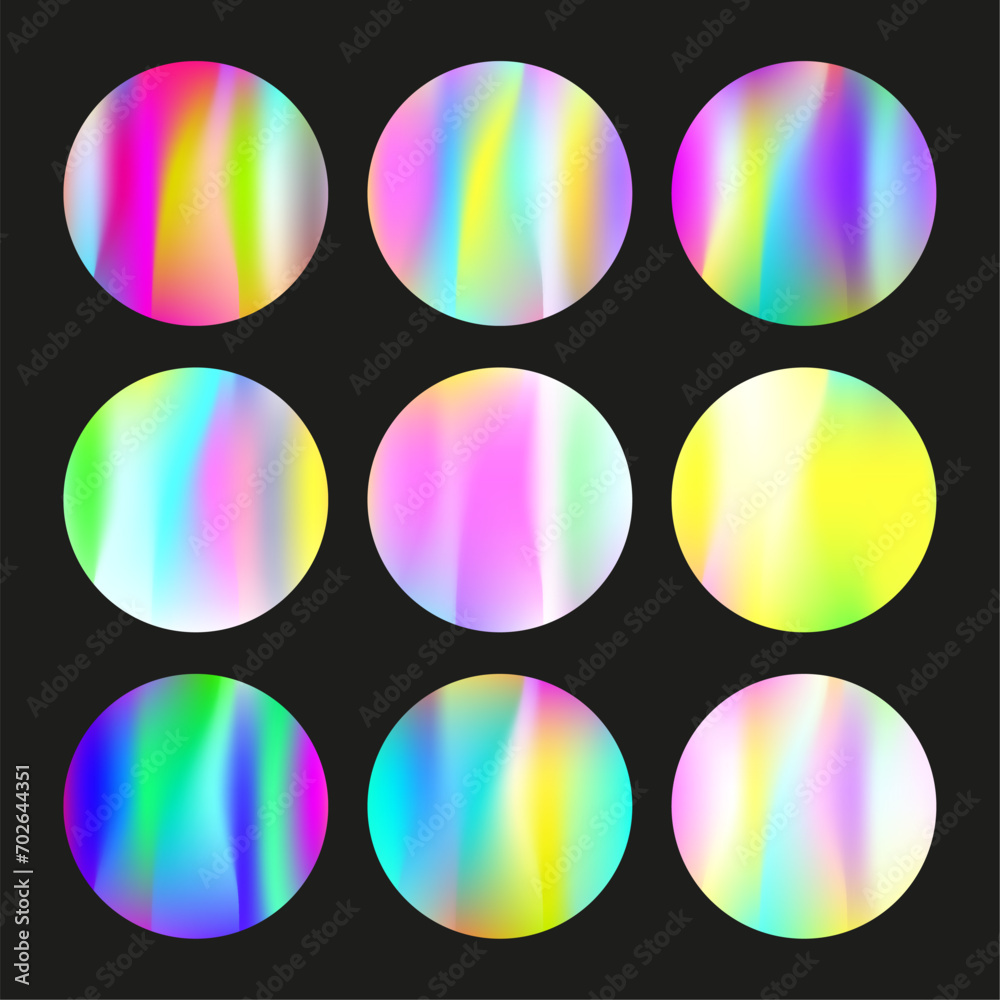 Hologram abstract backgrounds set. Holographic gradient.