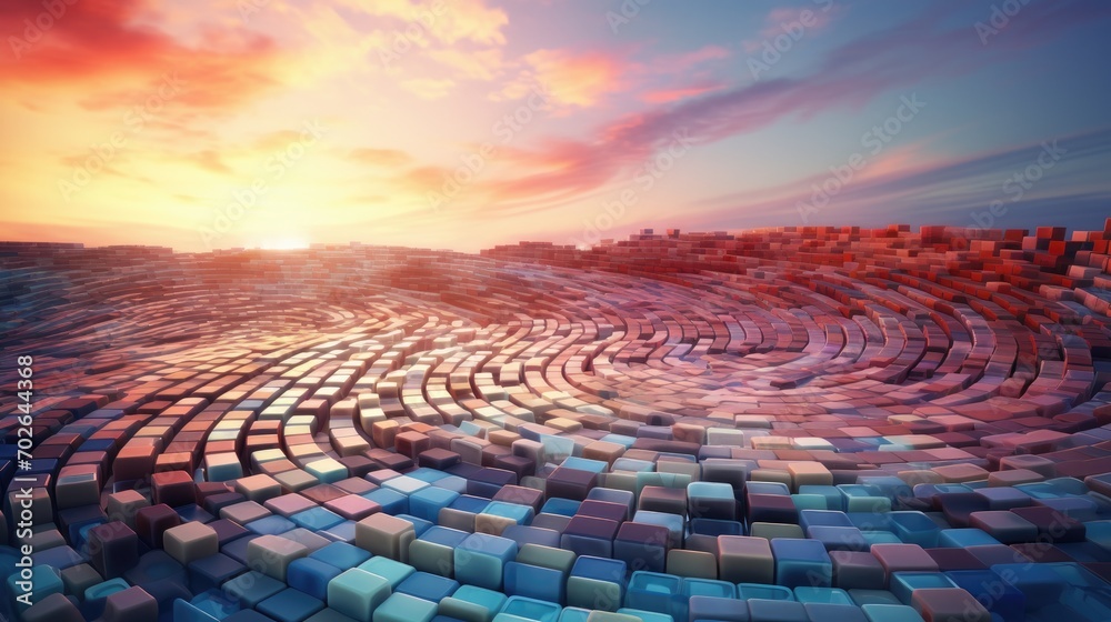 Fototapeta premium An abstract image of a circular field with many blocks. Generative AI.