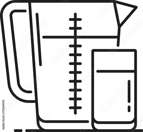 Measuring cup for cooking, beaker and glass symbol outline pictogram icon. Vector container for measurement food products, water glass