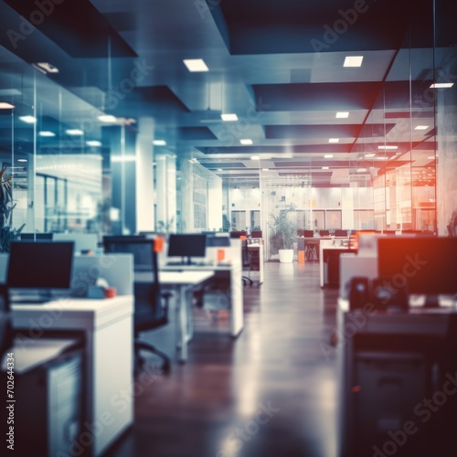 Blurred background, Defocused. Company and Workplace Modern Sunlit Office Interior