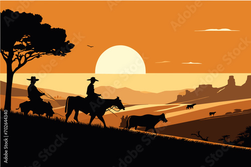 Cattle drive on a dusty trail. vektor icon illustation